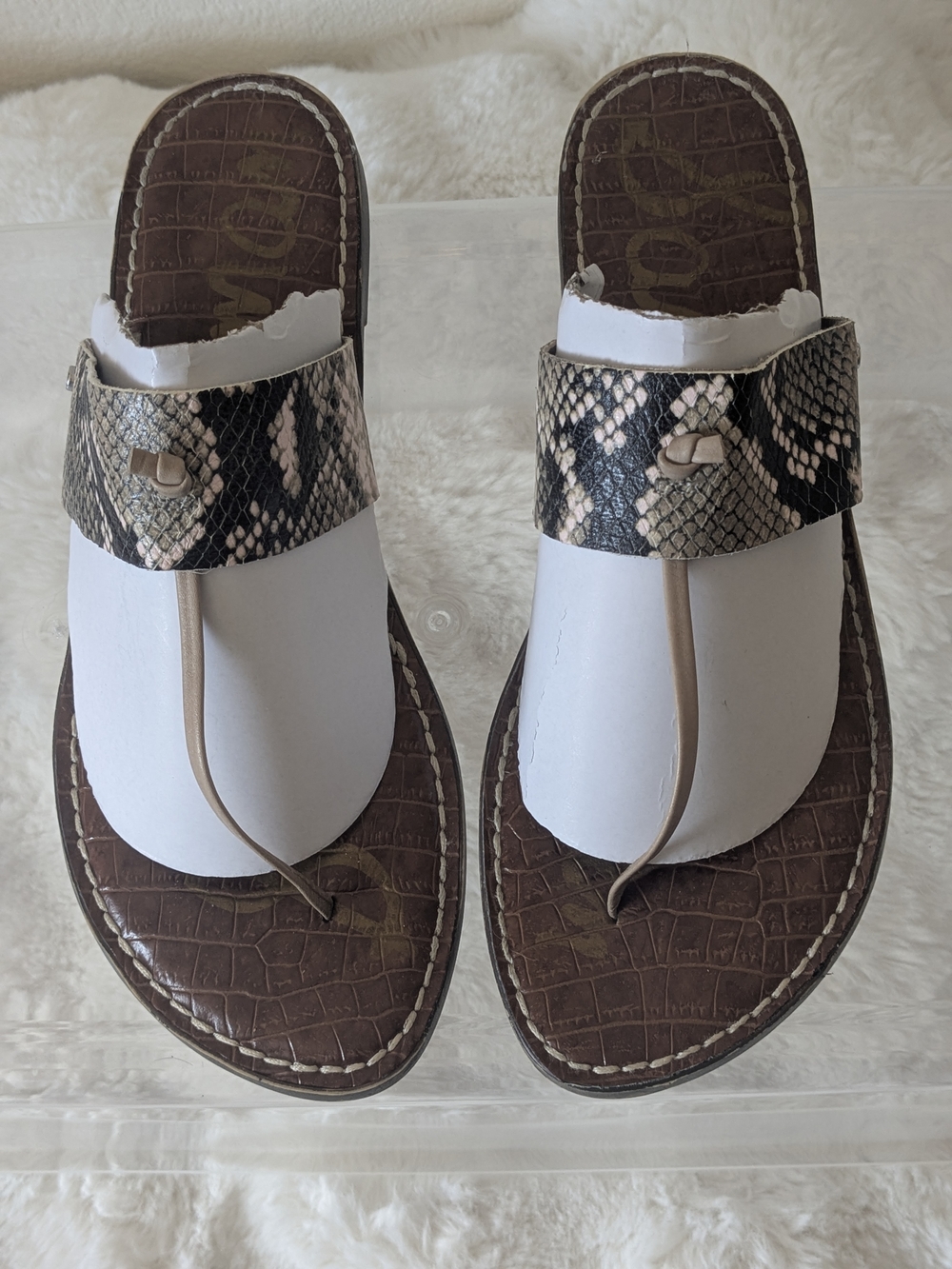 Sam Edelman Gigi Thong Sandals Snake Print Leather Brown Flat Size 9 - Picture 3 of 14